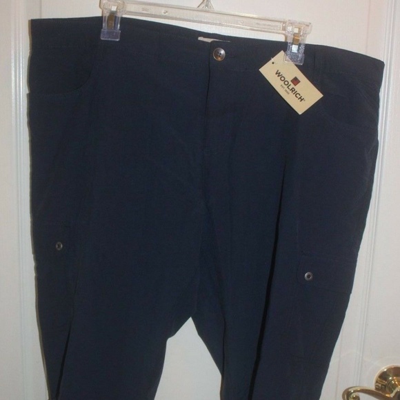 WOOLRICH WOMEN'S CROPPED PANTS BLUE Belt loops Pockets NEW With Tags SIZE 14 … - Picture 1 of 6